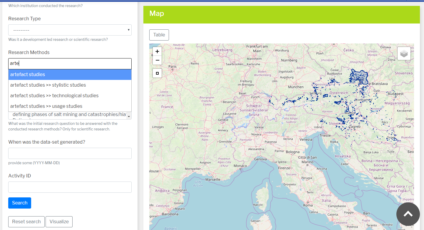 Picture 4. Controlled vocabularies in IAD search interface